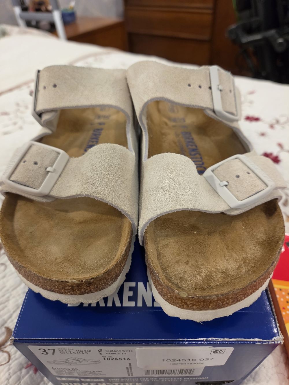 Birkenstock Arizona Modern Suede Sandals in Antique White - Picture 3 of 5
